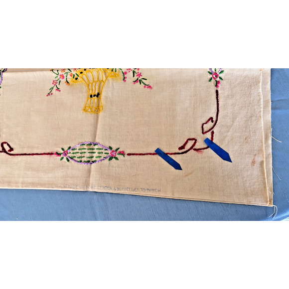 Vintage Embroidery Flower Basket Pillow Cover Case Butterflies 17x16 - Picture 3 of 12